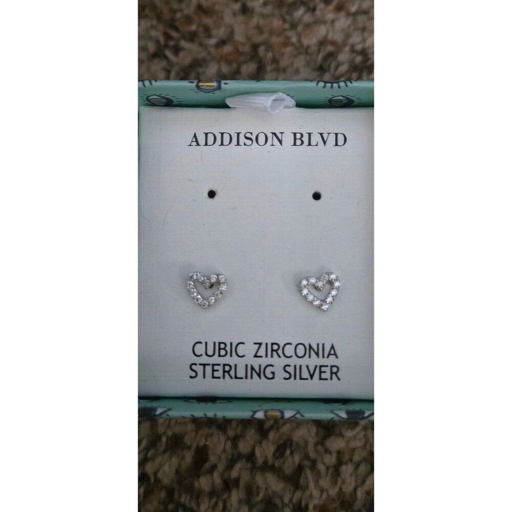 Addison Blvd Sterling Silver Heart Stud Earrings